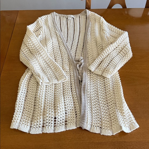 Coldwater Creek Crocheted Ivory  Open-Knit Sweater XL/16 - Picture 4 of 5